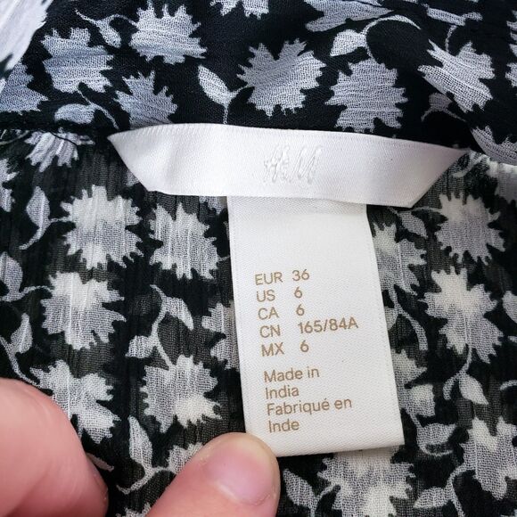 H&M Womens 6 Button-Up Shirt Sheer Tunic Ruffles Floral Long Sleeve Oversized - Picture 10 of 11